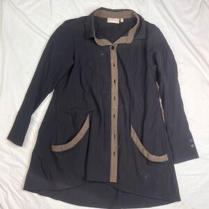 Habitat Button Down Shirt Textured Blouse Lagenlook Top Sz S Tunic A030125